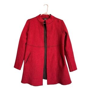EILEEN FISHER Coat Size Extra Small XS Red Open Front Pockets Wool Blend Women's